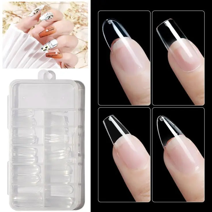 100 Pcs Artificial Nails Square Shape Transparent Color - Acrylic Nail Mold Artificial Nail Tip Box - Nails For Girls Beautiful Fancy - Transparent & Natural Falsee Nails MJS Deals