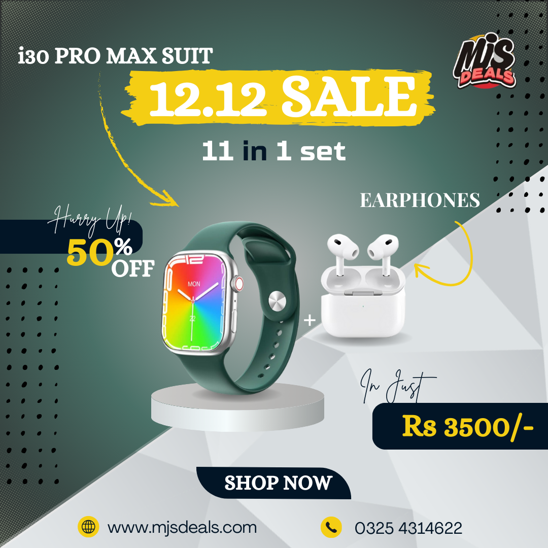 i30 Pro Max Suit Smartwatch 11-in-1 Set – Premium Smartwatch + Free Earphones at 50% OFF!