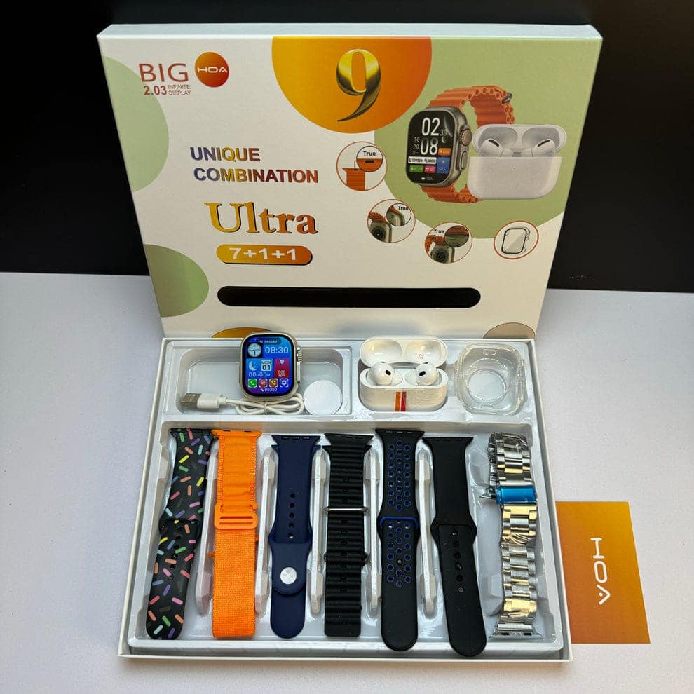 Ultra 7 Smartwatch (7+1+1 Pack) – Premium Bundle with TWS Airpods Pro at an Unbeatable Price!