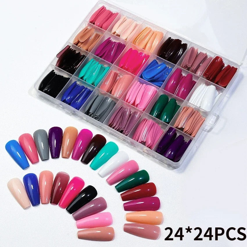 576PCS False Nails - Short Coffin/Almond French Acrylic Press-On Nail Tips for Women and Girls MJS Deals