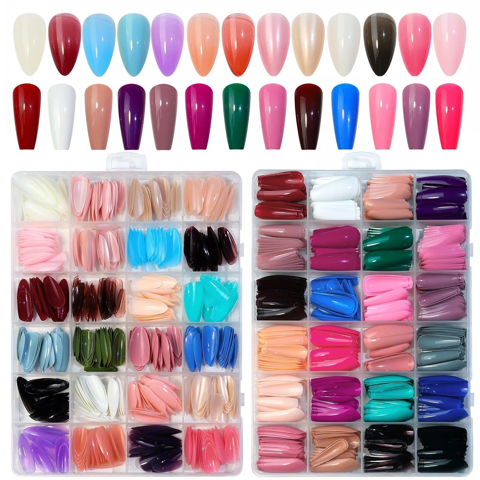 576PCS False Nails - Short Coffin/Almond French Acrylic Press-On Nail Tips for Women and Girls MJS Deals