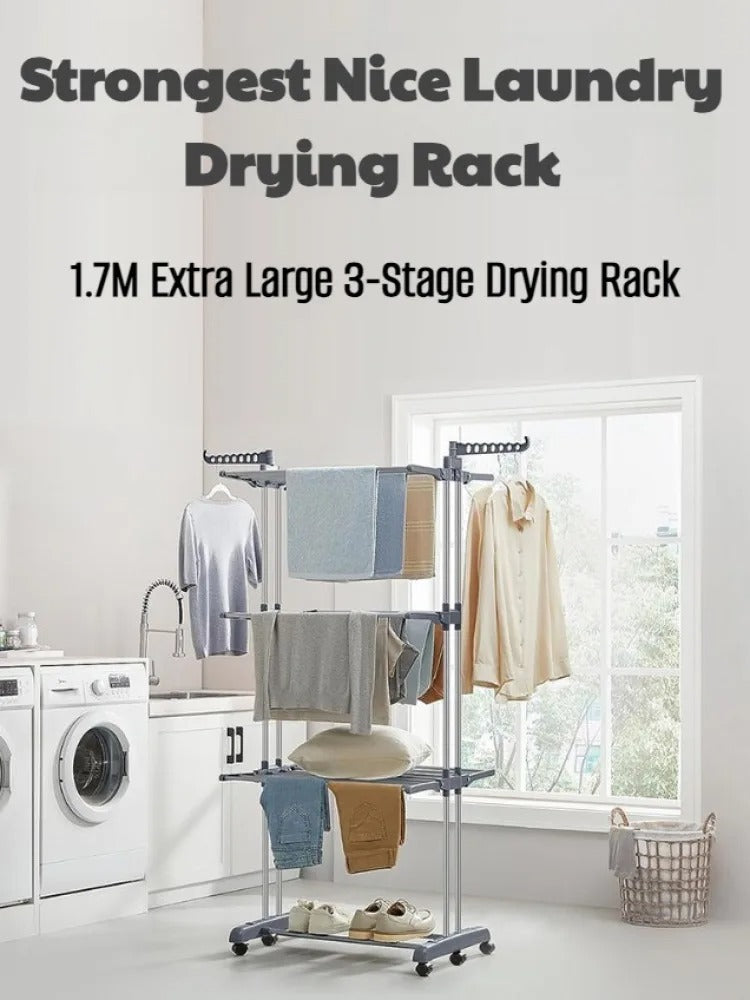 Home removable multilayer drying rack towel hanging rack floor folding telescopic drying rack MJS Deals