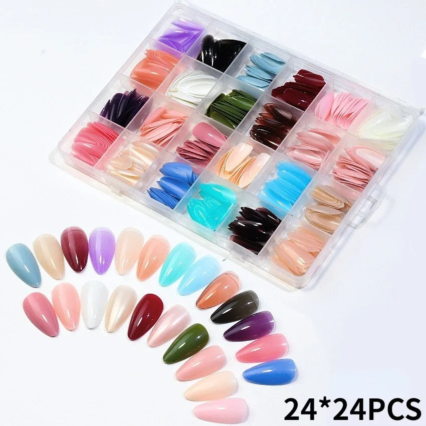 576PCS False Nails - Short Coffin/Almond French Acrylic Press-On Nail Tips for Women and Girls MJS Deals