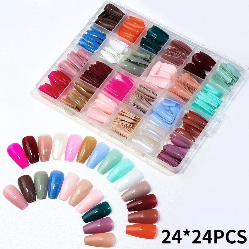 576PCS False Nails - Short Coffin/Almond French Acrylic Press-On Nail Tips for Women and Girls MJS Deals