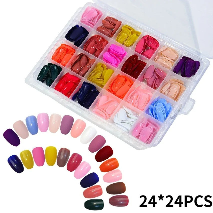 576PCS False Nails - Short Coffin/Almond French Acrylic Press-On Nail Tips for Women and Girls MJS Deals