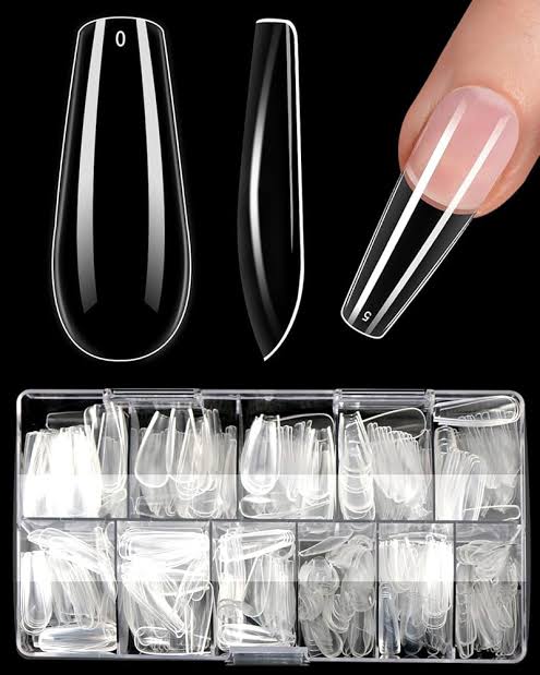 100 Pcs Artificial Nails Square Shape Transparent Color - Acrylic Nail Mold Artificial Nail Tip Box - Nails For Girls Beautiful Fancy - Transparent & Natural Falsee Nails